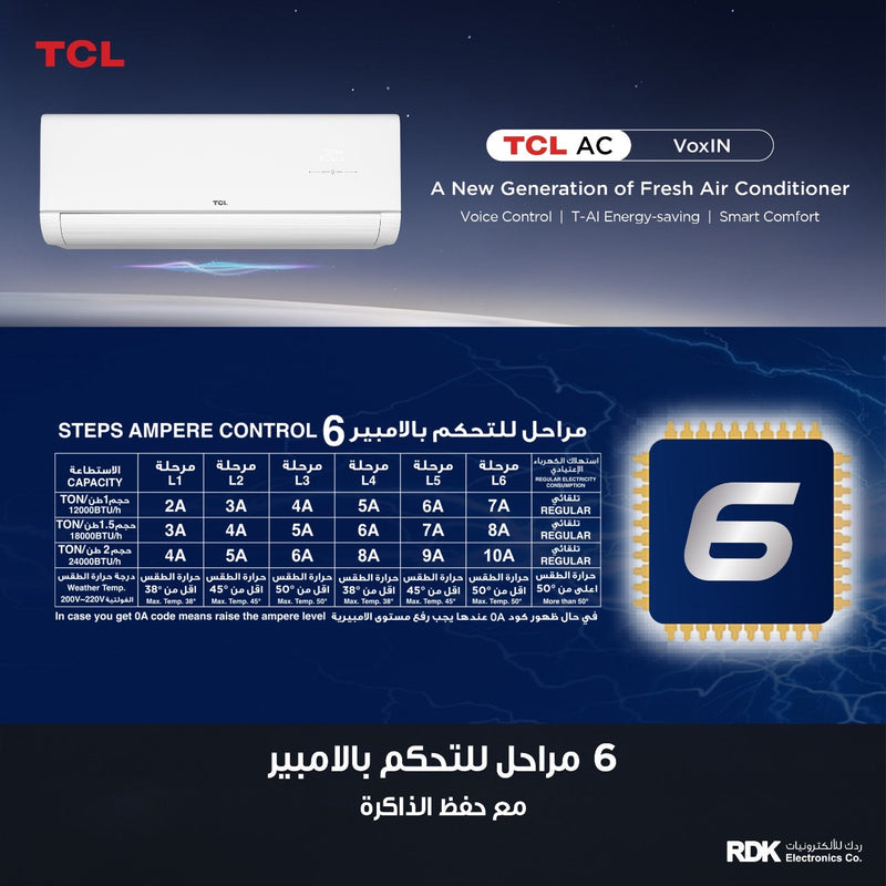 TCL TAC-24CHSD/MAX  VoxIN 2 ton T3 ربط ذكي انفيرتر 6 مراحل تحكم وتحويل تلقائي سوبر استوائي  Inverter - TCL