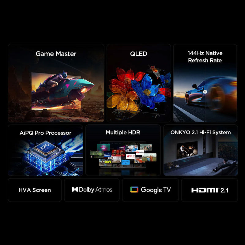TCL P8K 55" QLED TV 4K 144Hz VRR HDR 10+ Onkyo Sound Game Master - TCL