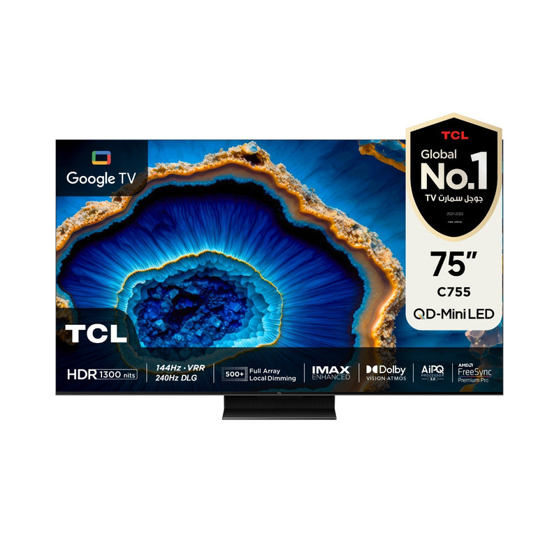 TCL C755 QD-Mini LED 4K 75" 1300nits HDR10+ 240Hz DLG FreeSync Premium Pro 144Hz + هدية POH-13TBR