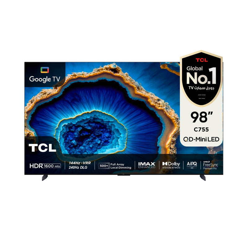 TCL C755 QD-Mini LED 4K 98" 1600nits HDR10+ 240Hz DLG FreeSync Premium Pro 144Hz +  هدية 55V6B