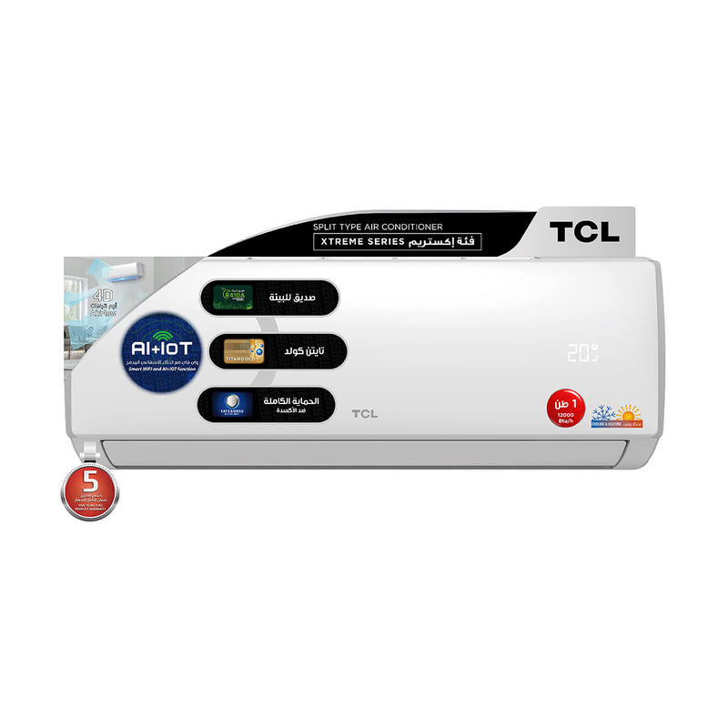 TCL TAC-12CHSA/XE Xtreme سبلت جداري 1 طن, حار بارد, ضاغط استوائي, تحكم عن طريق التطبيق - TCL