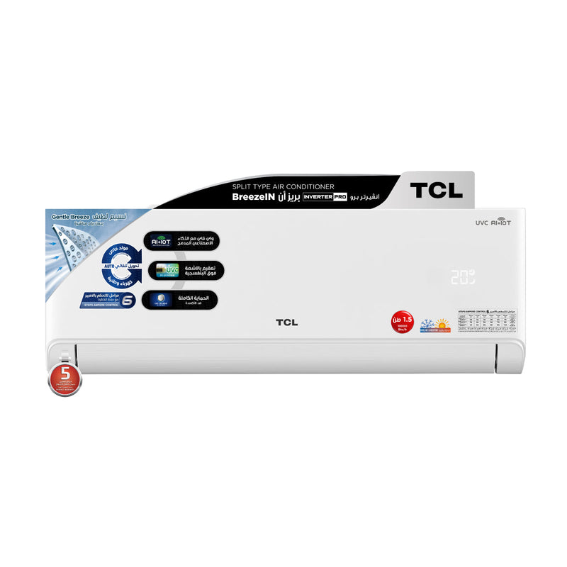 TCL TAC-18CHSA/TPB BreezeIN T3 1.5 ton ربط ذكي انفيرتر 6 مراحل تحكم وتحويل تلقائي Inverter سبلت - TCL