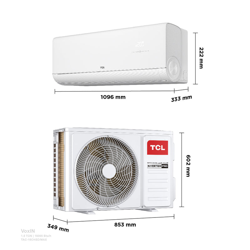TCL TAC-18CHSD/MAX  VoxIN 1.5 ton T3 ربط ذكي انفيرتر 6 مراحل تحكم وتحويل تلقائي سوبر استوائي  Inverter - TCL