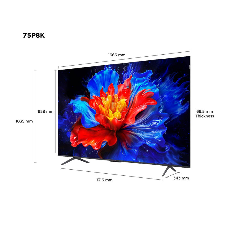 TCL P8K 75" QLED TV 4K 144Hz VRR HDR 10+ Onkyo Sound Game Master - TCL